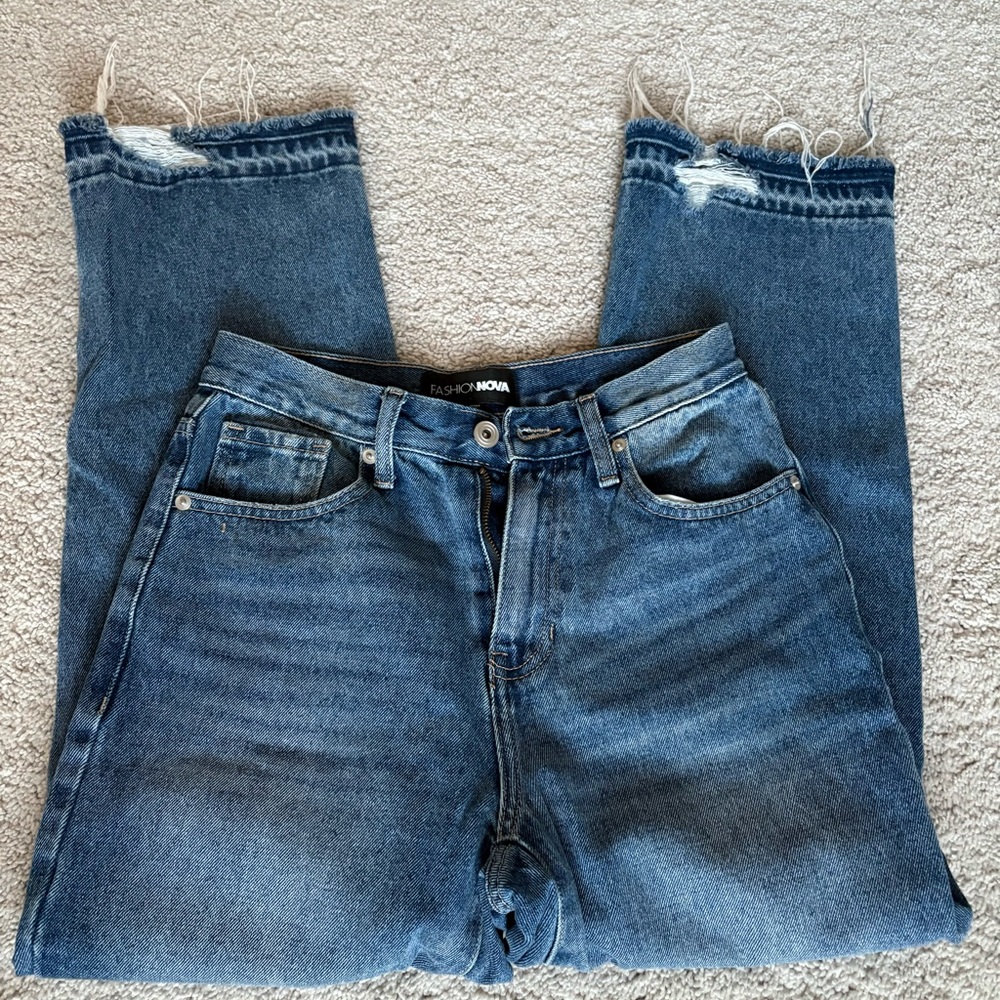FashionNova Ripped Hem Ankle Jeans